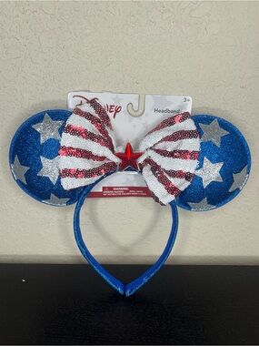 NEW Disney 4th of July/USA Blue Glitter Minnie Mouse Ears Headband